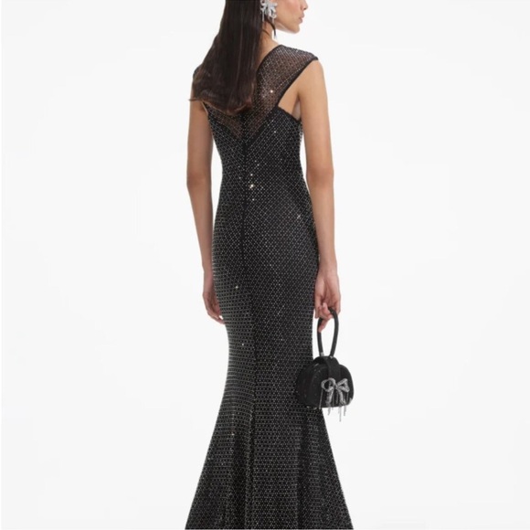 SELF PORTRAIT Black Rhinestone Fishnet Crossover Midi Dress US 6 - Picture 6 of 8